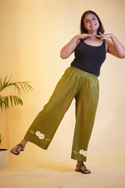 Green Rayon PrintedPalazzoPants - GardenBlooms