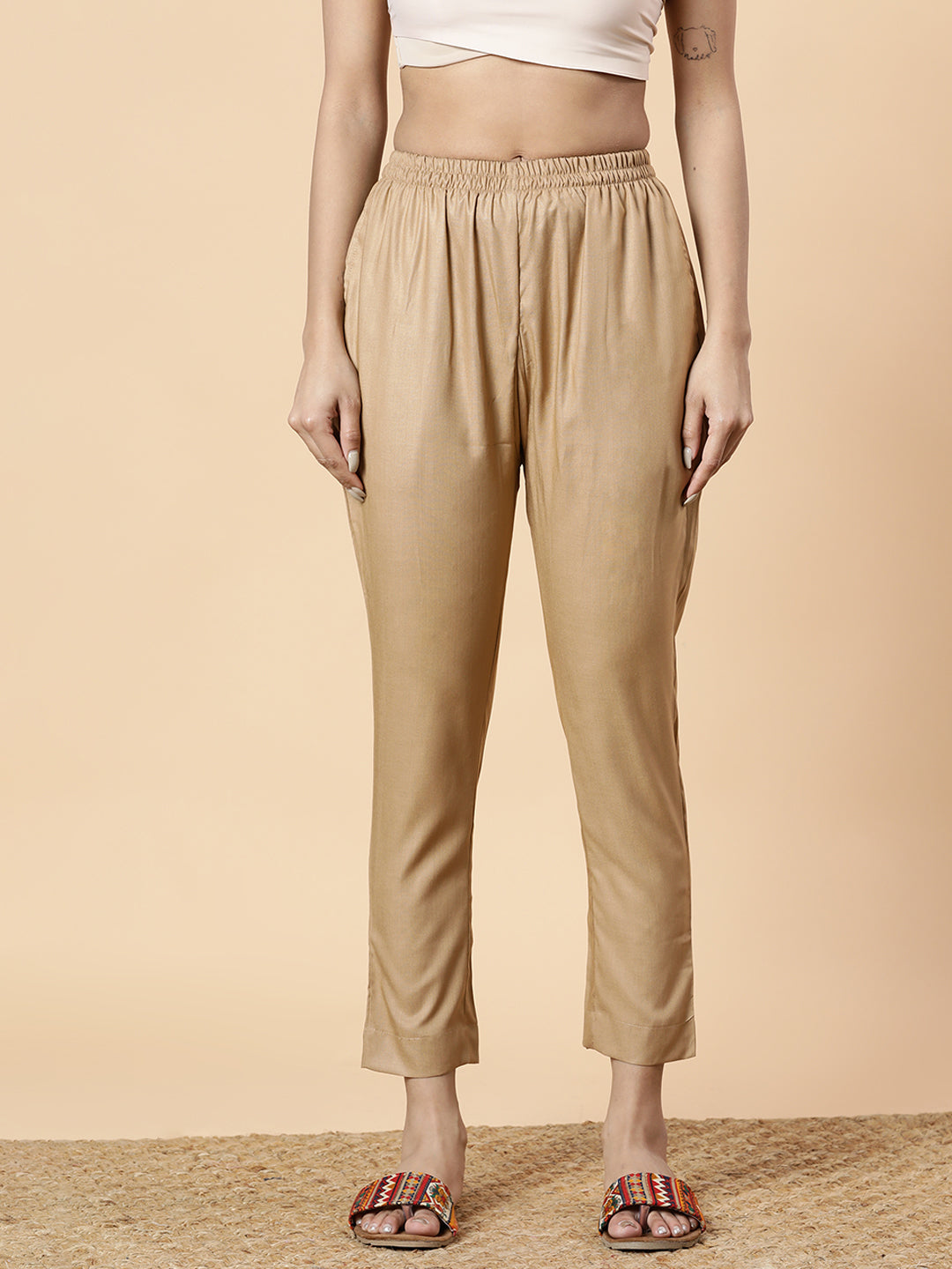 Buy Beige Ankle Length Pant Rayon for Best Price, Reviews, Free Shipping