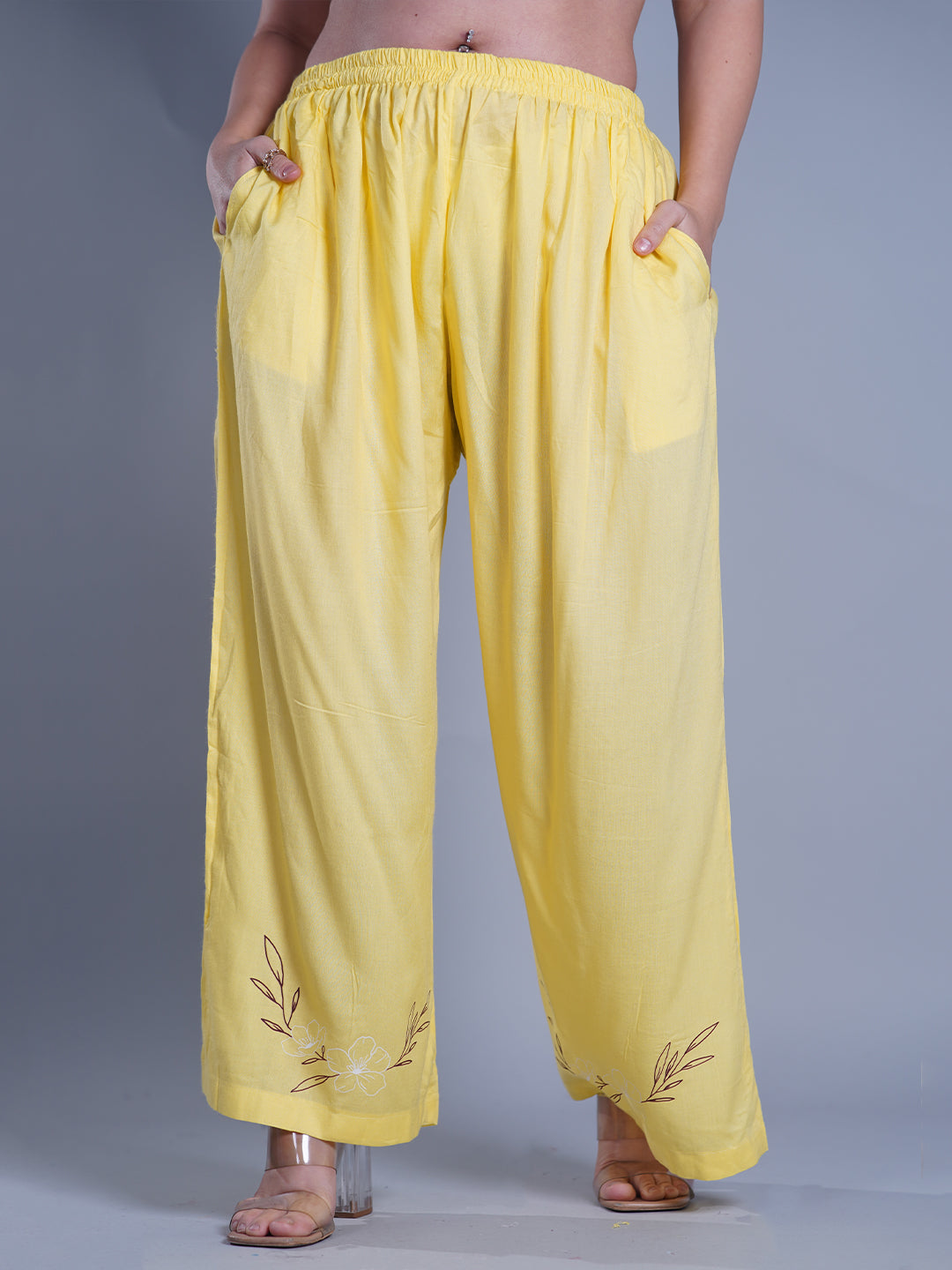 Flowy Light Lemon Yellow Palazzo Pants –