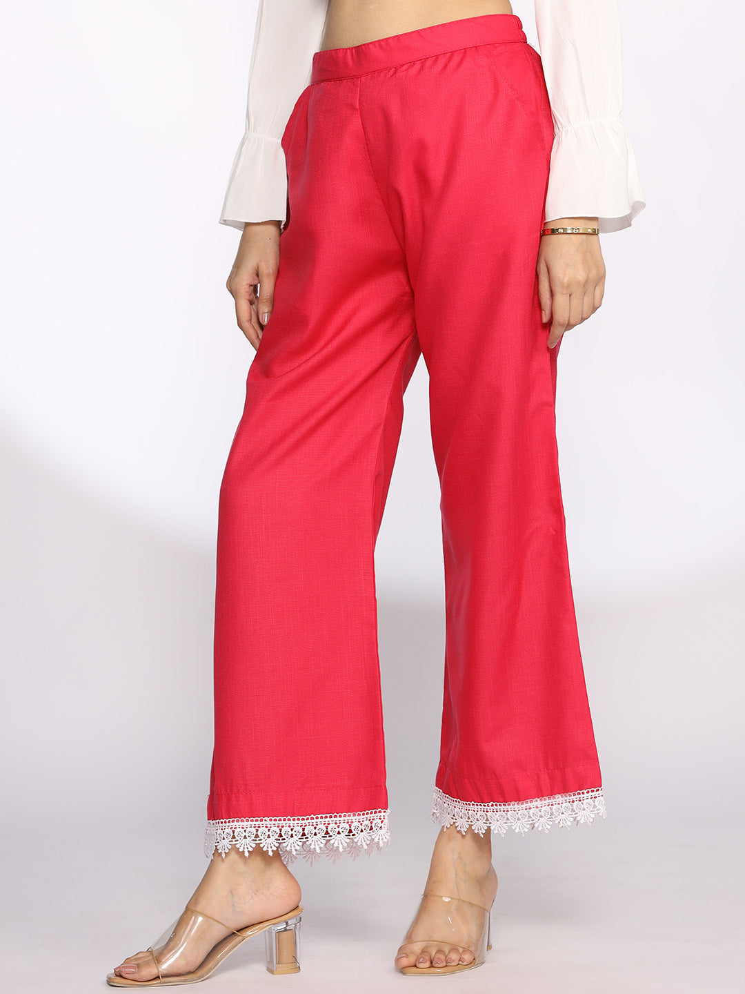 Magenta CottonSlub Laced Palazzo