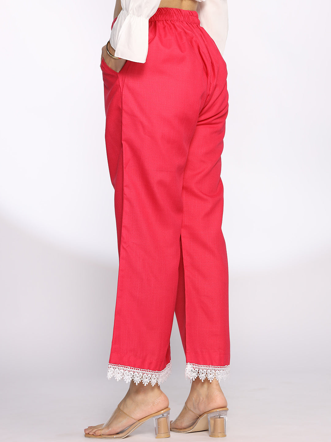 Magenta CottonSlub Laced Palazzo