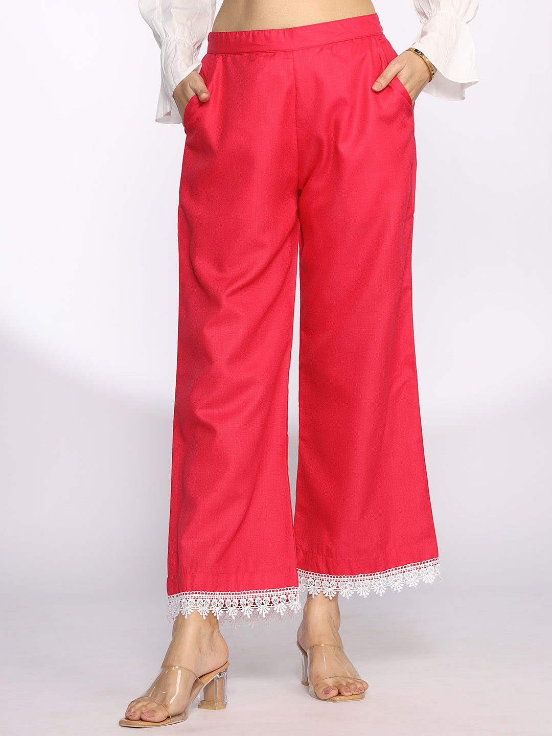 Magenta CottonSlub Laced Palazzo