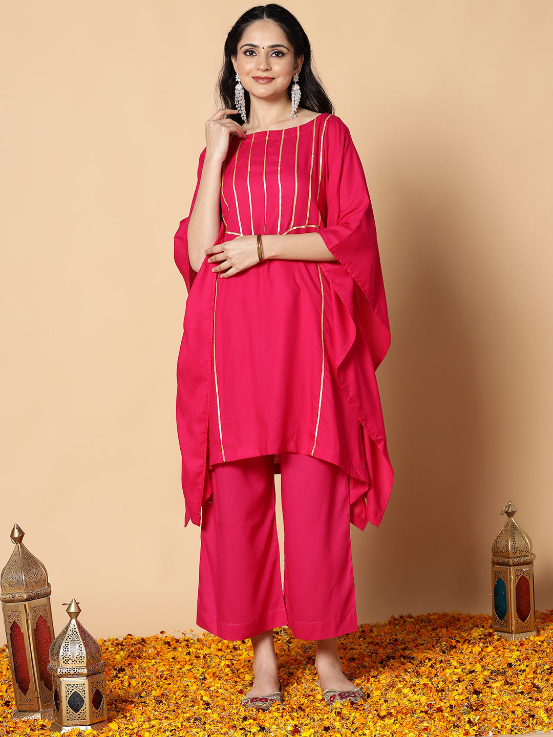 Magenta Festive Kaftan Kurta - Miada