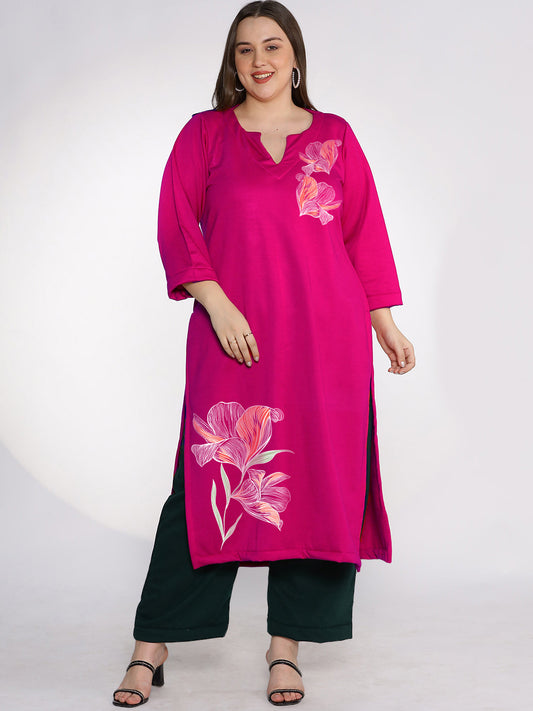 Magenta Fleece LongKurta - HazelFrost