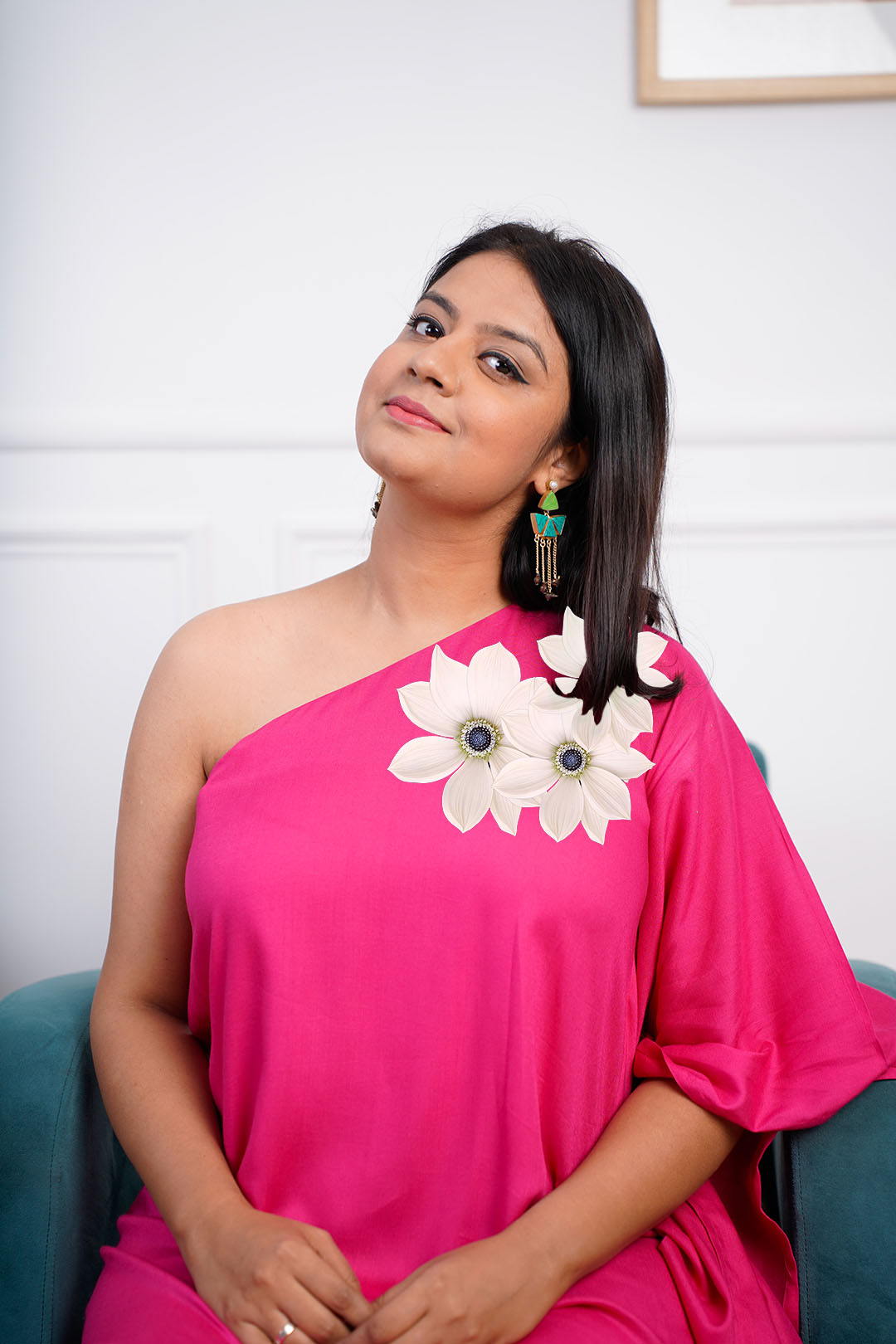 Magenta Rayon OneShoulder Dress - Shoulderista