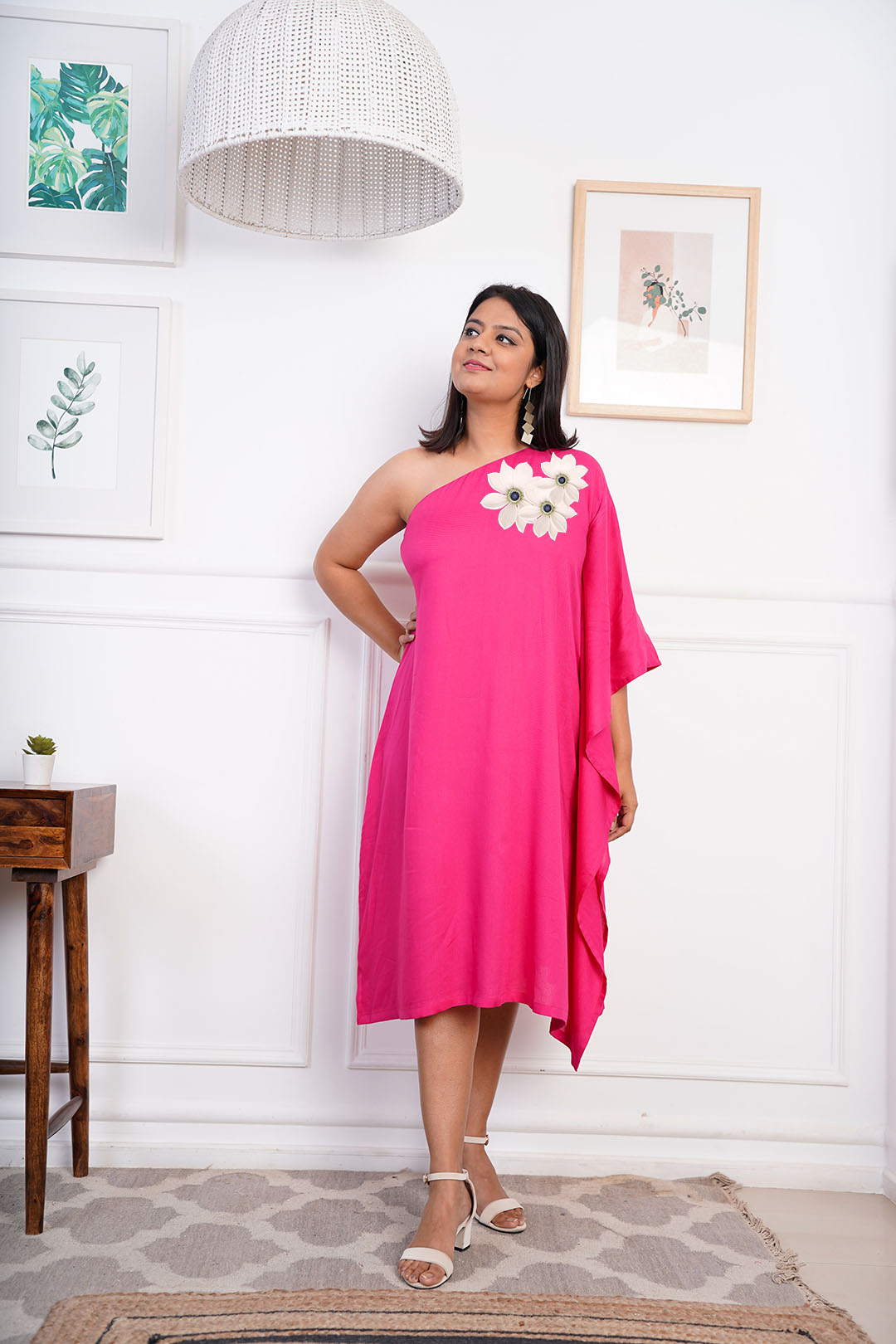 Magenta Rayon OneShoulder Dress - Shoulderista