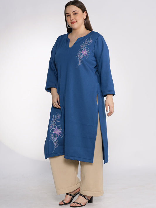 MarineBlue Fleece LongKurta - LavenderFrost