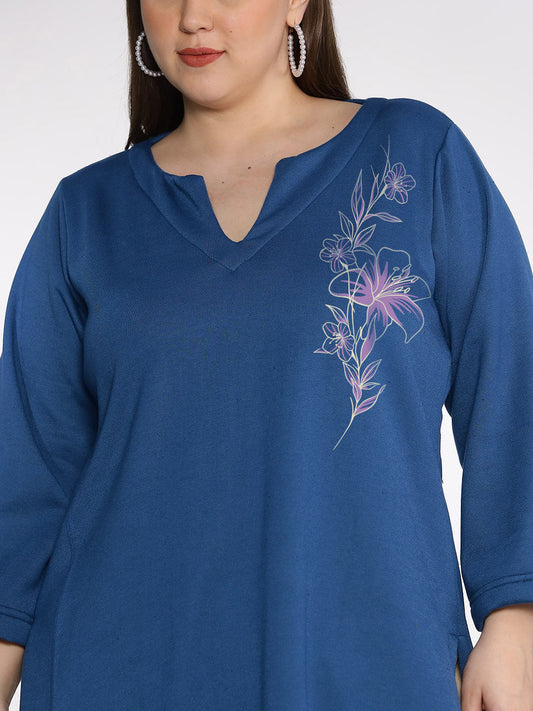 MarineBlue Fleece LongKurta - LavenderFrost