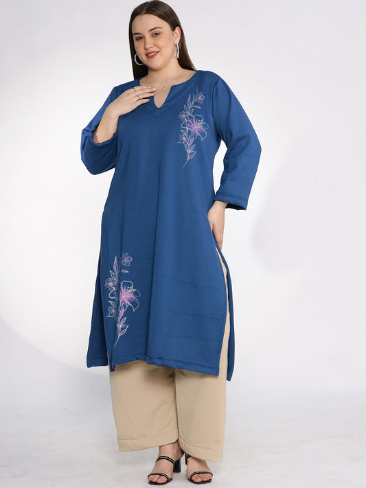 MarineBlue Fleece LongKurta - LavenderFrost