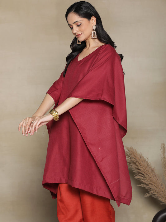 Maroon CottonSlub KaftanKurta