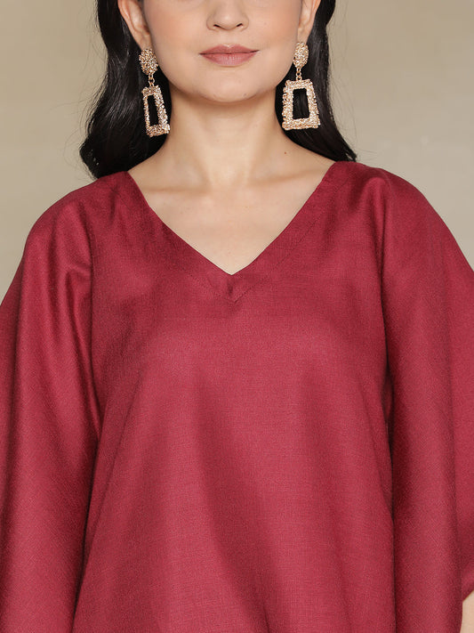 Maroon CottonSlub KaftanKurta