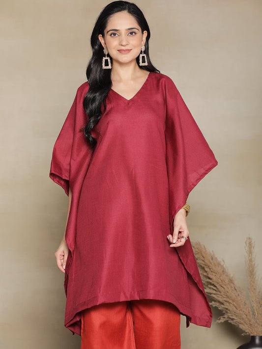 Maroon CottonSlub KaftanKurta