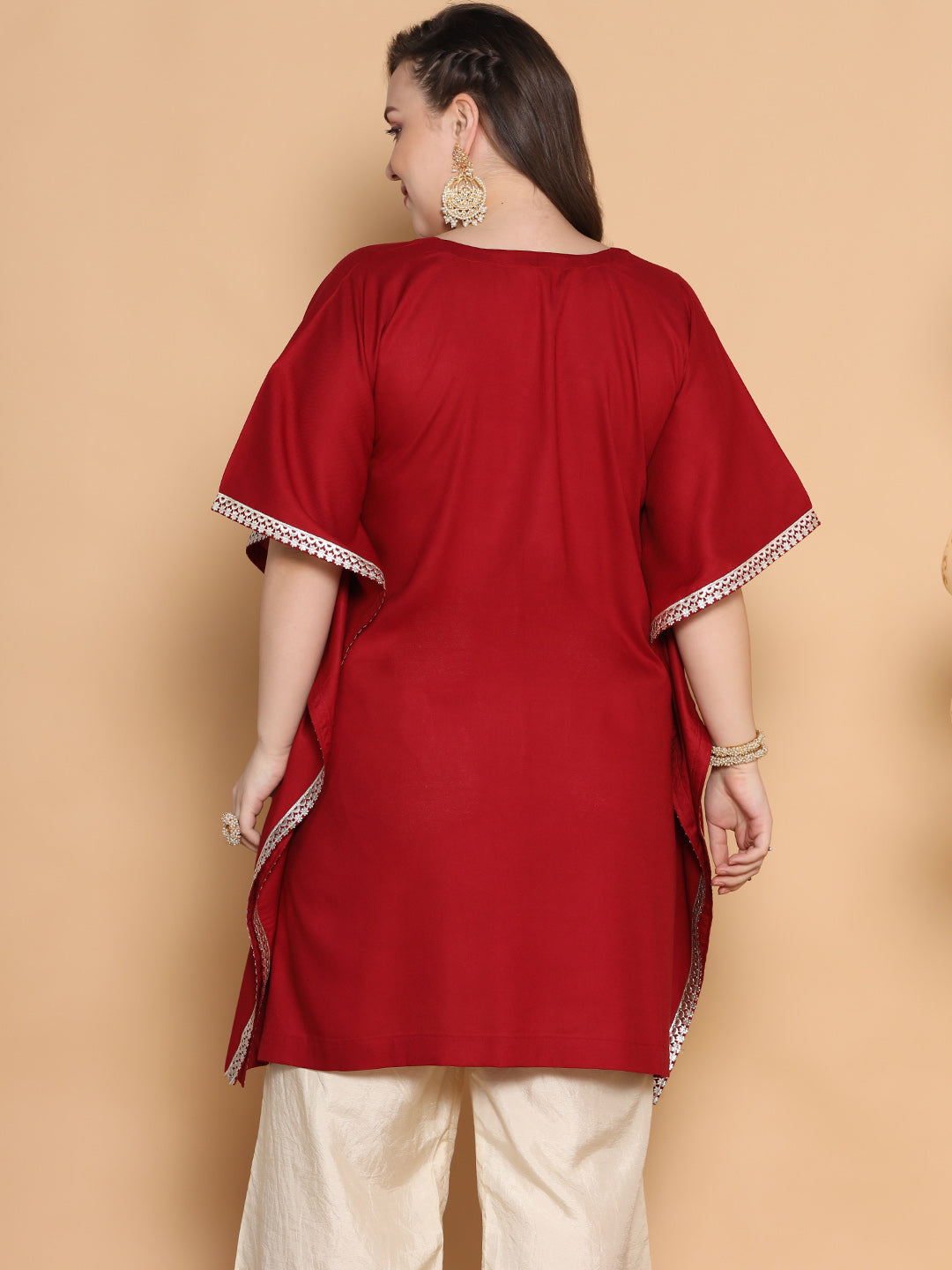Maroon Rayon Embellished Kaftan Kurta