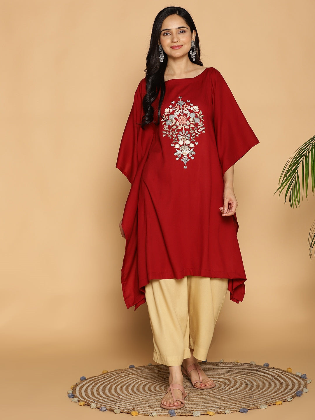 Maroon Rayon Kaftan - Fetching