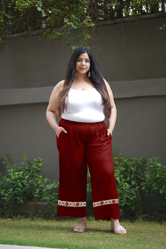 Maroon Rayon PrintedPalazzoPants - Mosaic