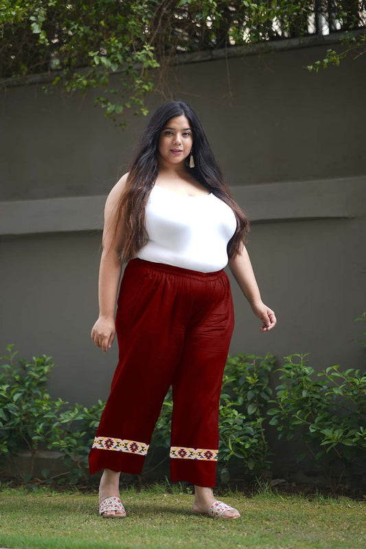 Maroon Rayon PrintedPalazzoPants - Mosaic