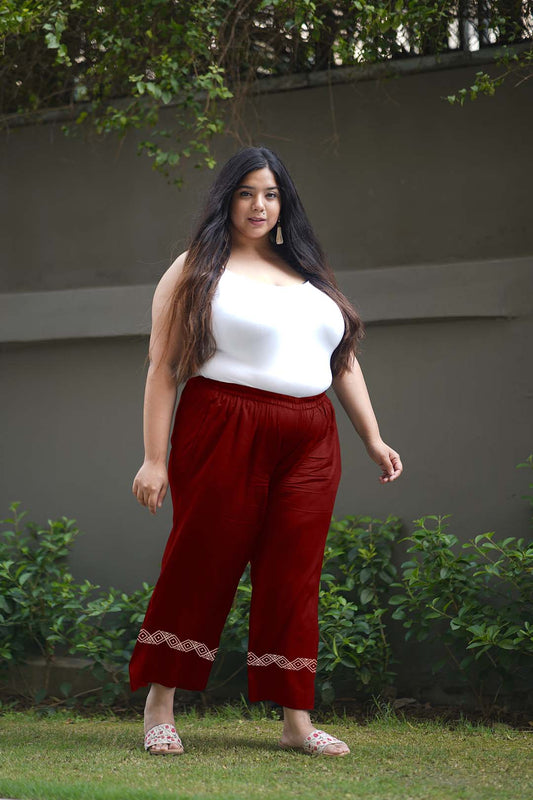 Maroon Rayon PrintedPalazzoPants - MysticSpiral