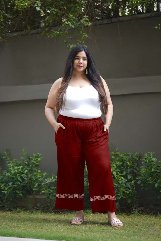 Maroon Rayon PrintedPalazzoPants - MysticSpiral