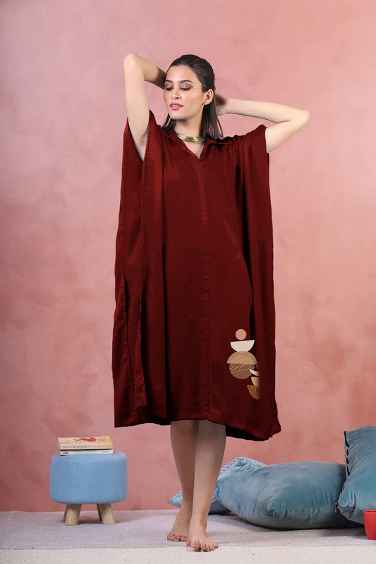 Maroon Rayon Shirt-Kaftan - Concept