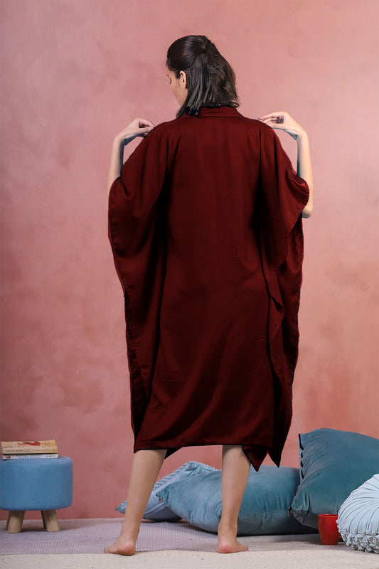 Maroon Rayon Shirt-Kaftan - Concept