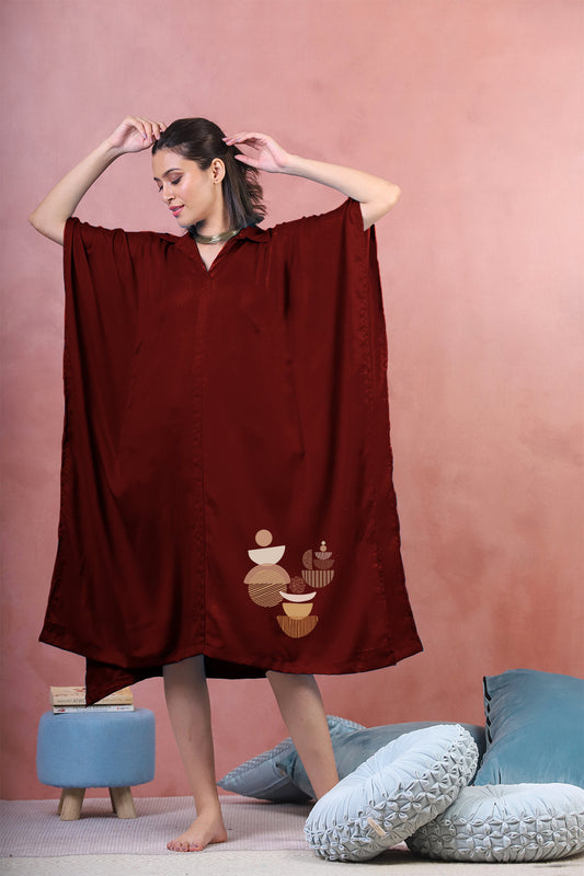 Maroon Rayon Shirt-Kaftan - Concept