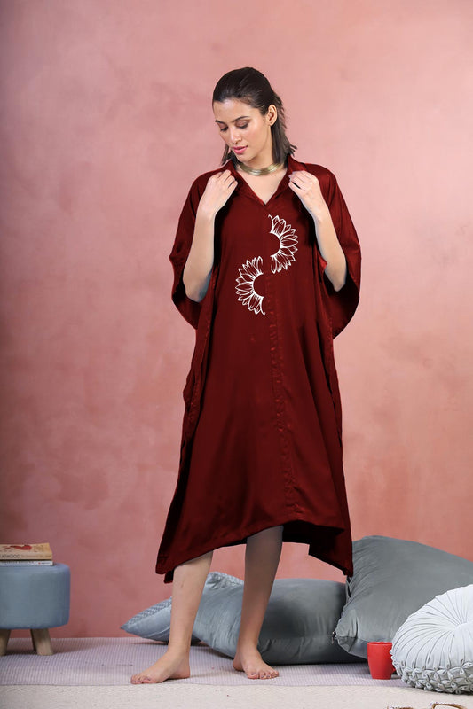 Maroon Rayon Shirt-Kaftan - Halves