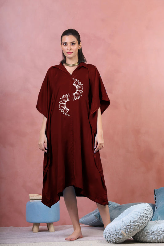 Maroon Rayon Shirt-Kaftan - Halves