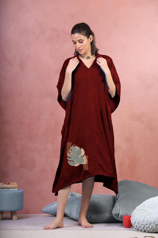 Maroon Rayon Shirt-Kaftan - Independent