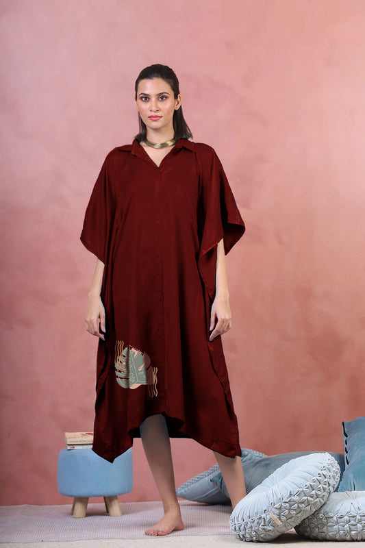 Maroon Rayon Shirt-Kaftan - Independent