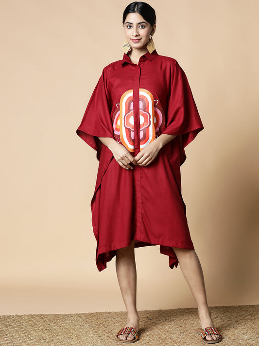 Maroon Rayon Shirt-Kaftan - Orange