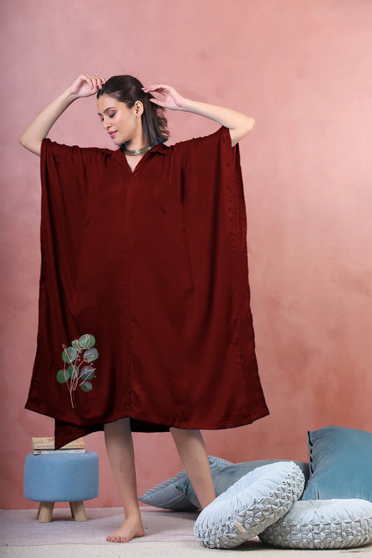 Maroon Rayon Shirt-Kaftan - Warmth