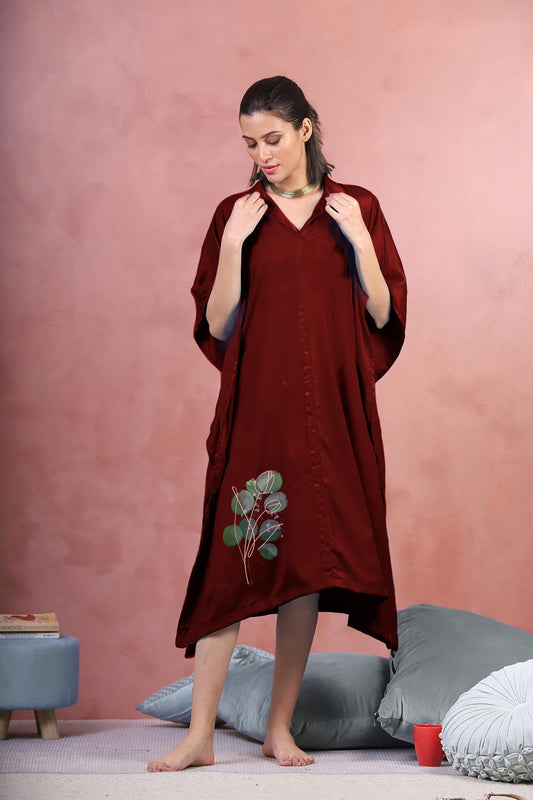 Maroon Rayon Shirt-Kaftan - Warmth
