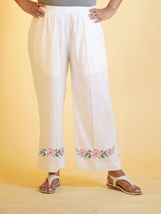 MilkyWhite PrintedPalazzoPants - BloomingWhite