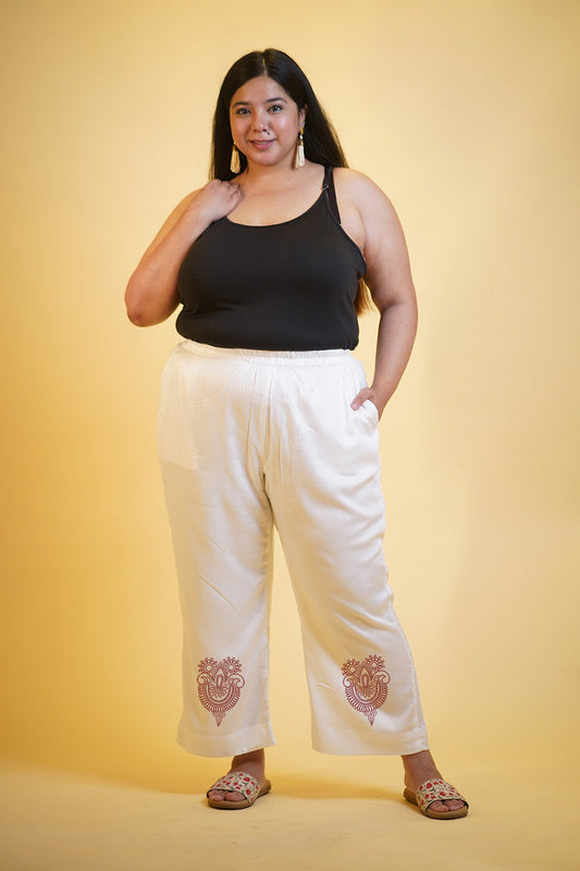 MilkyWhite Rayon PrintedPalazzoPants - Ethnoblanc