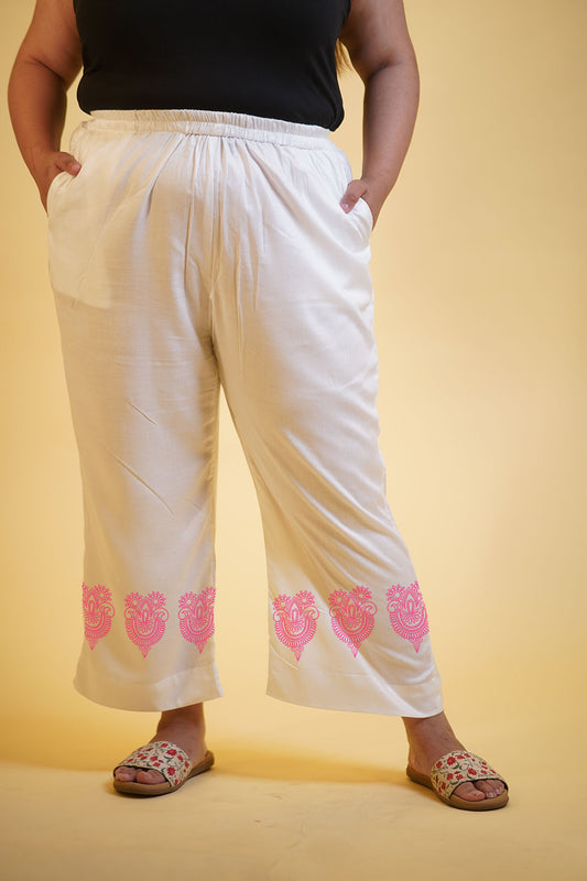 MilkyWhite Rayon PrintedPalazzoPants - MysticHues