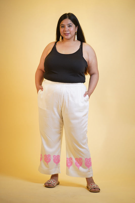 MilkyWhite Rayon PrintedPalazzoPants - MysticHues