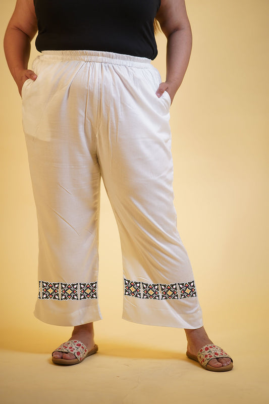 MilkyWhite Rayon PrintedPalazzoPants - PrismaColor