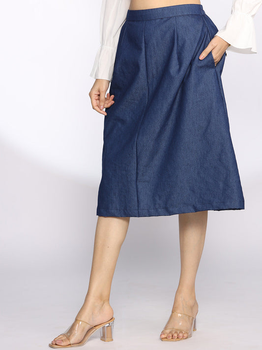 Navy Denim A-Line Skirt