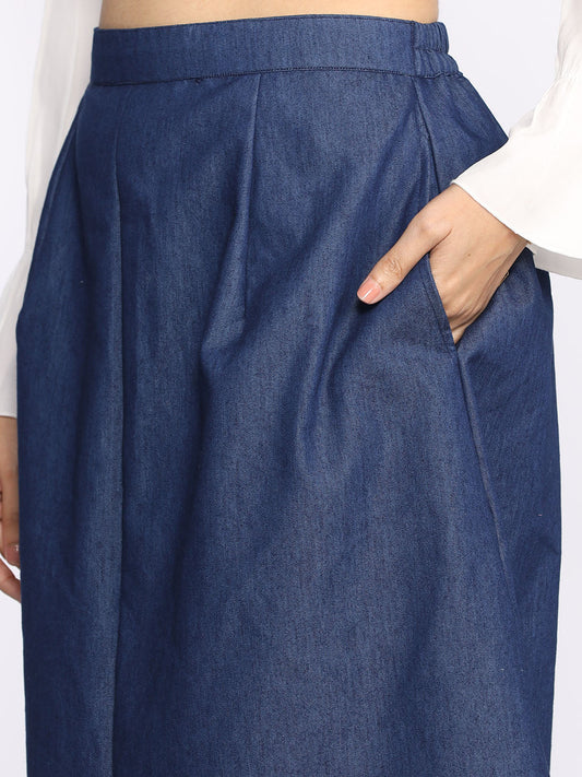 Navy Denim A-Line Skirt