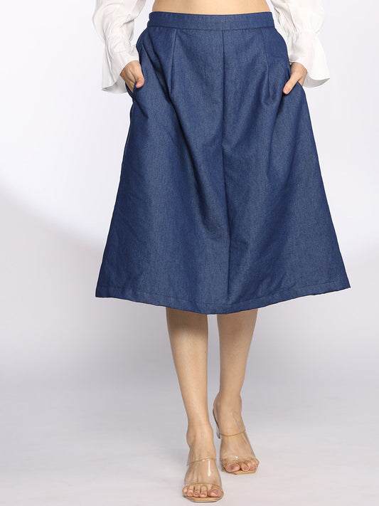 Navy Denim A-Line Skirt