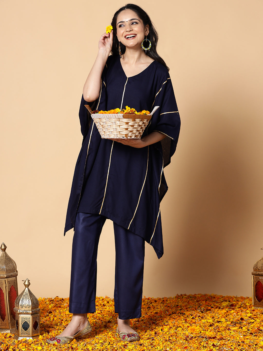 Navy Festive Kaftan Kurta - Opaline