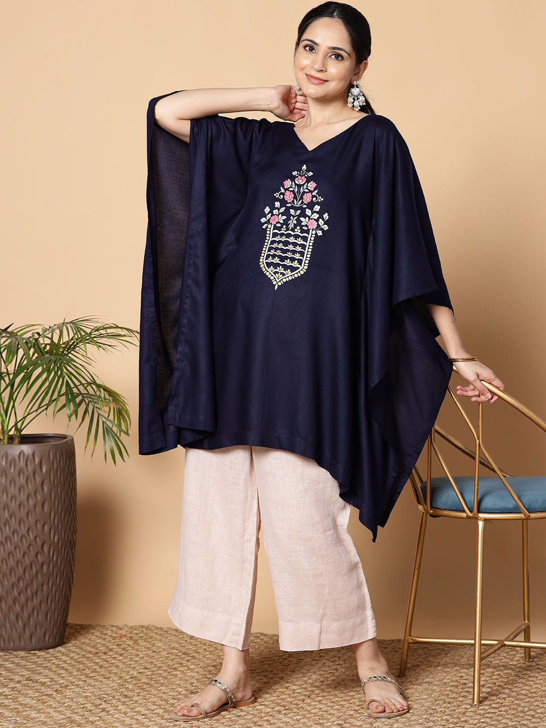 Navy Kaftan Kurta - Mughal Flora