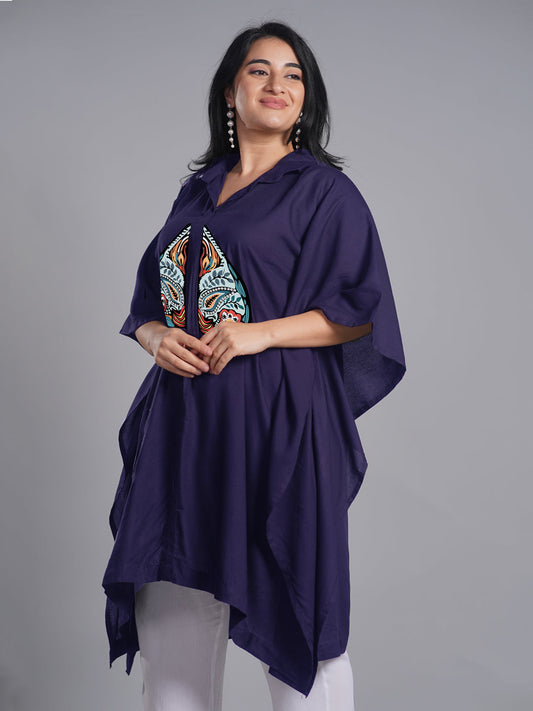Navy Rayon Shirt-Kaftan - Beauty at its best!