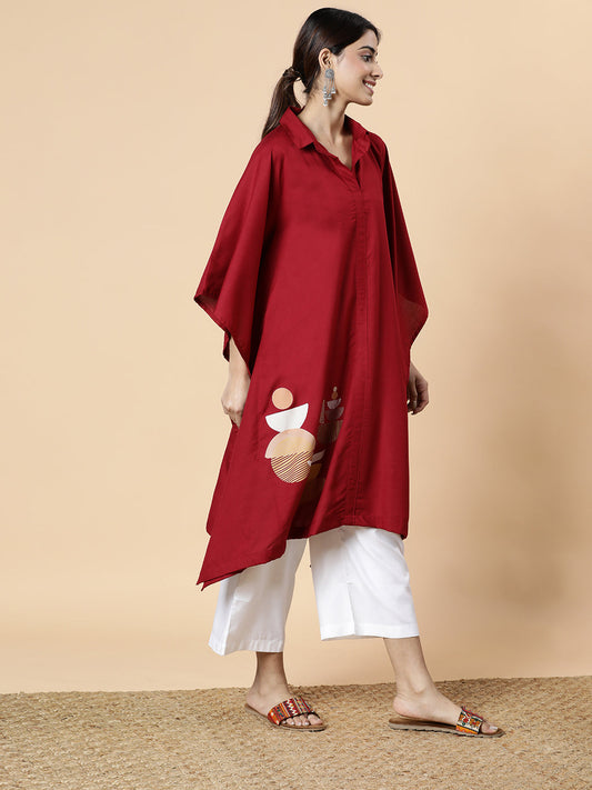 Navy Rayon Shirt-Kaftan - Modern