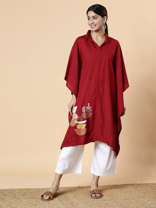 Navy Rayon Shirt-Kaftan - Modern
