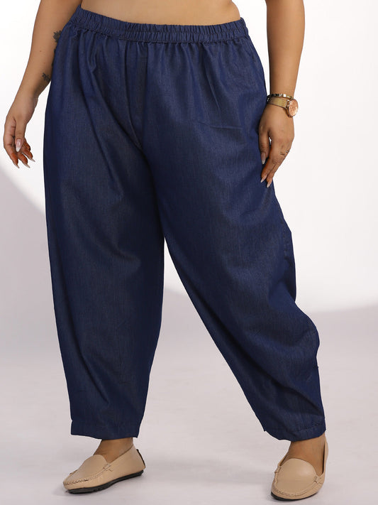 Navy Denim Mom-Fit Pants