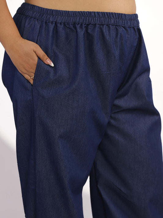 Navy Denim Mom-Fit Pants