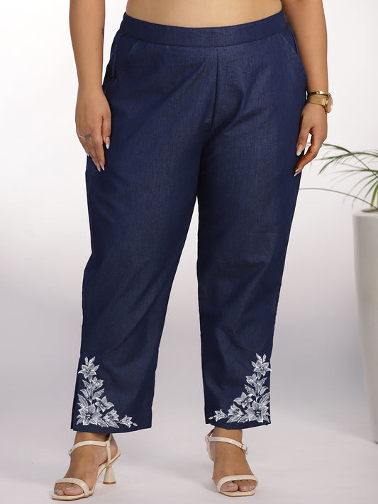 Navy Denim Slit Pants - TwilightBloom