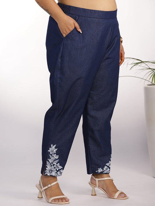 Navy Denim Slit Pants - TwilightBloom