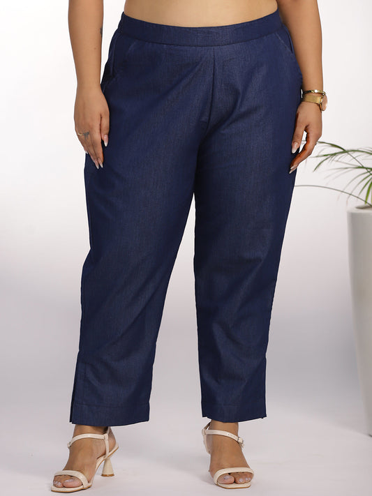 Navy Denim Slit Pants